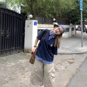 Men's and Women's Retro Plaid Splicing Polo Shirt - Summer College Style Loose Casual Short-Sleeve T-Shirt