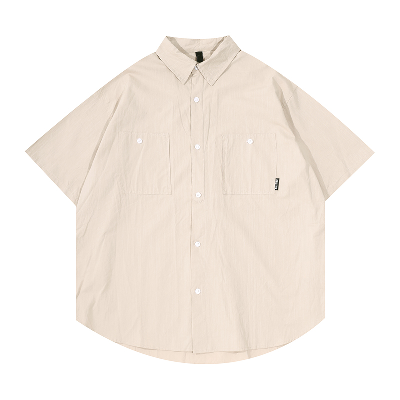 Men's and Women's Summer Japanese-Style Short Sleeve Shirt - Solid Color, Trendy Retro Button-Up for Street Style Fashion