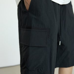 Men's Black Casual Workwear Shorts - Loose Fit Summer Five-Point Pants for Trendy Style