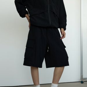 Men's Black Casual Workwear Shorts - Loose Fit Summer Five-Point Pants for Trendy Style