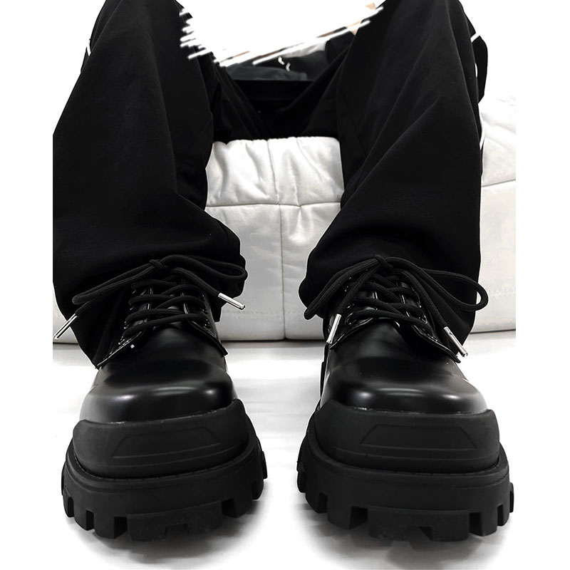 Men's Black Thick-Soled Derby Shoes, Cleanfit Leather, British Style Formal Footwear for Commuting, Classic Big-Toe Design