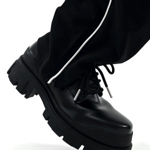 Men's Black Thick-Soled Derby Shoes, Cleanfit Leather, British Style Formal Footwear for Commuting, Classic Big-Toe Design