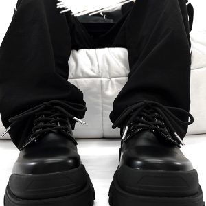 Men's Black Thick-Soled Derby Shoes, Cleanfit Leather, British Style Formal Footwear for Commuting, Classic Big-Toe Design