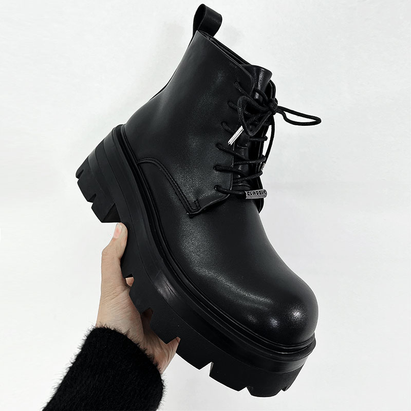 Men's Black Thick-Soled Martin Boots - Trendy Height-Increasing Motorcycle Style, Japanese Retro Big-Toe Short Work Boots Men's Black Thick-Soled Martin Boots - Trendy Height-Increasing Motorcycle Style, Japanese Retro Big-Toe Short Work Boots