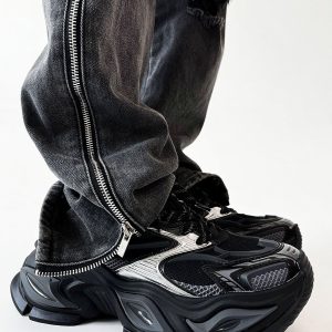 Men's Black Thick-Soled Warrior Dad Shoes - Height-Increasing Heterochromatic Cat-Eye Design, High Street Fashion, Trendy Couple Style