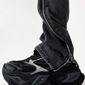 Men's Black Thick-Soled Warrior Dad Shoes - Height-Increasing Heterochromatic Cat-Eye Design, High Street Fashion, Trendy Couple Style