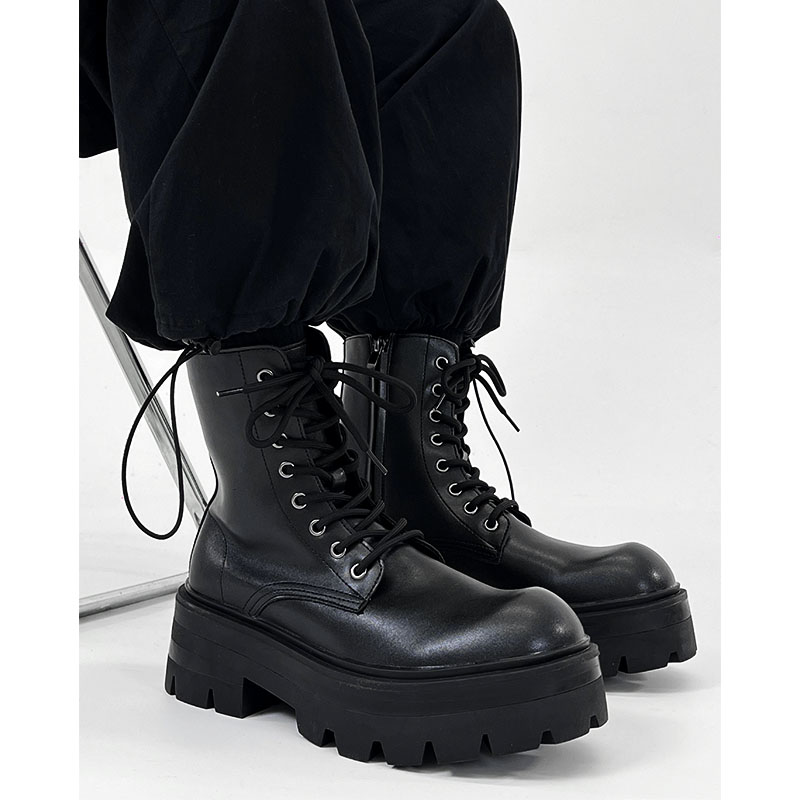 Men's British Style Zipper Chelsea Martin Boots - Height-Increasing Genuine Leather High-Top Thick-Soled Fleece Snow Boots for Autumn & Winter Men's British Style Zipper Chelsea Martin Boots - Height-Increasing Genuine Leather High-Top Thick-Soled Fleece Snow Boots for Autumn & Winter