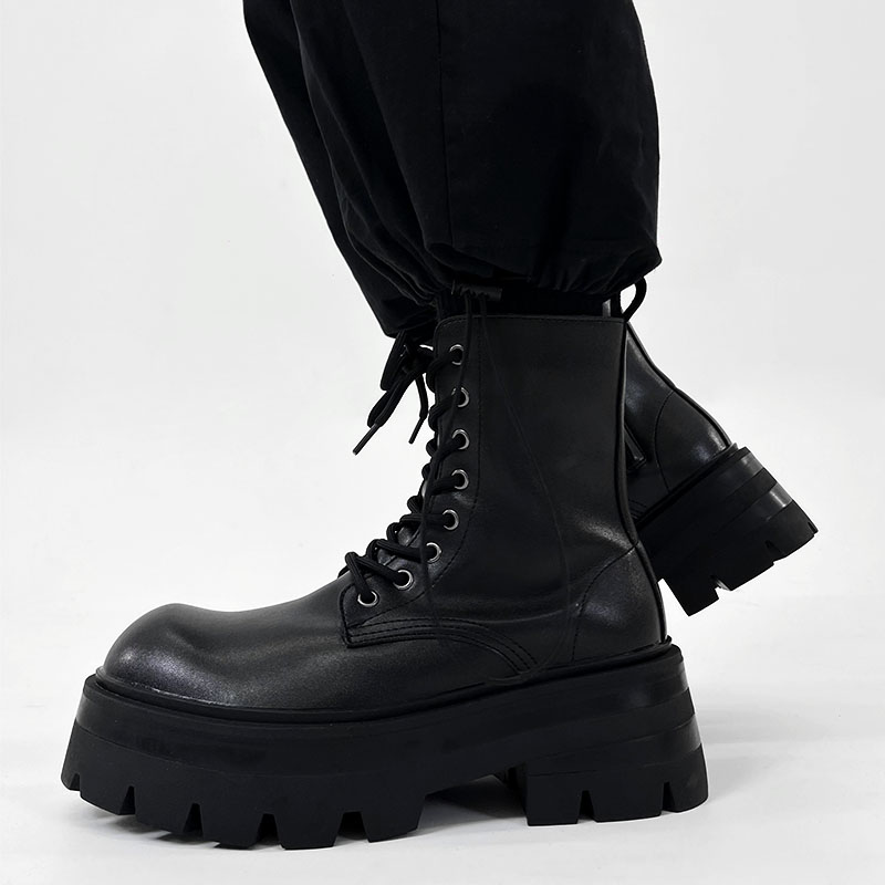 Men's British Style Zipper Chelsea Martin Boots - Height-Increasing Genuine Leather High-Top Thick-Soled Fleece Snow Boots for Autumn & Winter Men's British Style Zipper Chelsea Martin Boots - Height-Increasing Genuine Leather High-Top Thick-Soled Fleece Snow Boots for Autumn & Winter