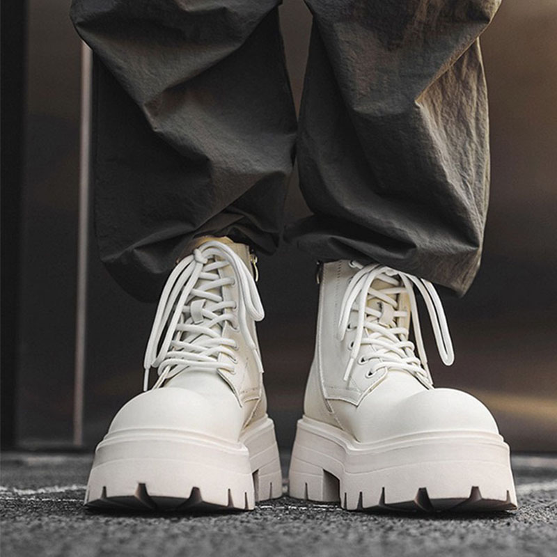 Men's British Style Zipper Chelsea Martin Boots - Height-Increasing Genuine Leather High-Top Thick-Soled Fleece Snow Boots for Autumn & Winter Men's British Style Zipper Chelsea Martin Boots - Height-Increasing Genuine Leather High-Top Thick-Soled Fleece Snow Boots for Autumn & Winter