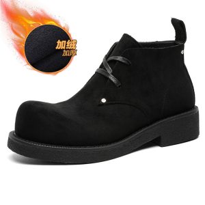 Men's Brown Suede Martin Boots - Round Toe British Style Work Boots for Winter, Big Head Design, Comfortable Derby Shoes