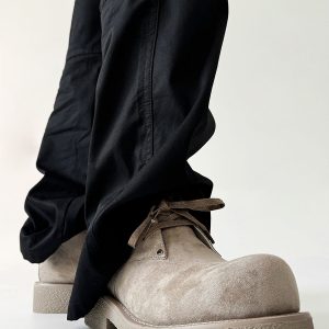 Men's Brown Suede Martin Boots - Round Toe British Style Work Boots for Winter, Big Head Design, Comfortable Derby Shoes