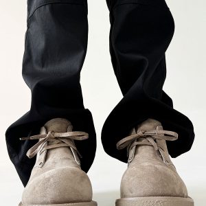 Men's Brown Suede Martin Boots - Round Toe British Style Work Boots for Winter, Big Head Design, Comfortable Derby Shoes