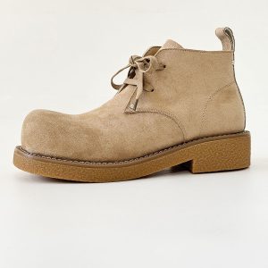 Men's Brown Suede Martin Boots - Round Toe British Style Work Boots for Winter, Big Head Design, Comfortable Derby Shoes