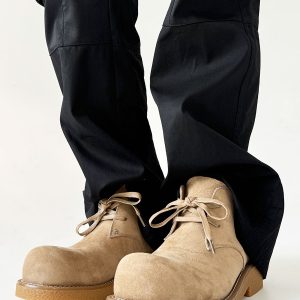 Men's Brown Suede Martin Boots - Round Toe British Style Work Boots for Winter, Big Head Design, Comfortable Derby Shoes