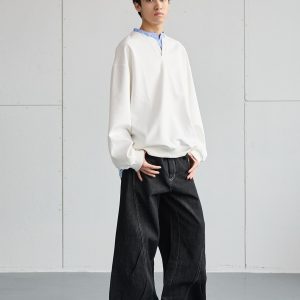 Men's Casual Long-Sleeve Henley T-Shirt, Striped Splicing, Versatile Two-Piece Top, Spring 2025 Fashion, Y2K Inspired