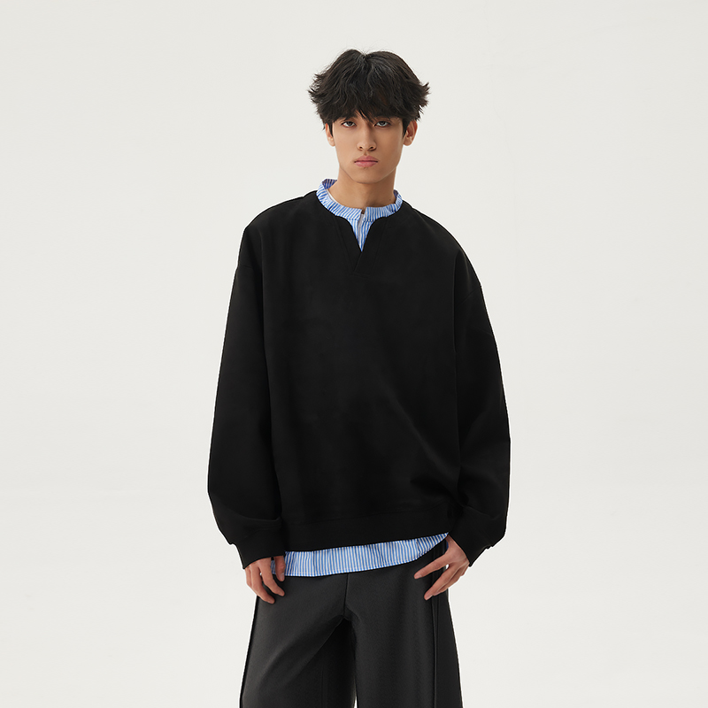 Men's Casual Long-Sleeve Henley T-Shirt, Striped Splicing, Versatile Two-Piece Top, Spring 2025 Fashion, Y2K Inspired