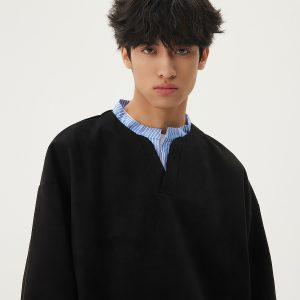 Men's Casual Long-Sleeve Henley T-Shirt, Striped Splicing, Versatile Two-Piece Top, Spring 2025 Fashion, Y2K Inspired