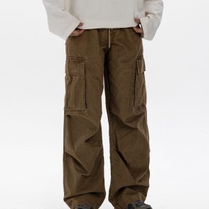 Men's Casual Loose Big Pocket Pants - Foldable Design, Straight Leg, Trendy Spring Fashion