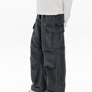 Men's Casual Loose Big Pocket Pants - Foldable Design, Straight Leg, Trendy Spring Fashion