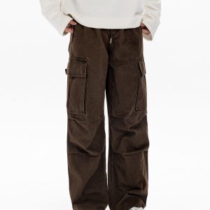 Men's Casual Loose Big Pocket Pants - Foldable Design, Straight Leg, Trendy Spring Fashion