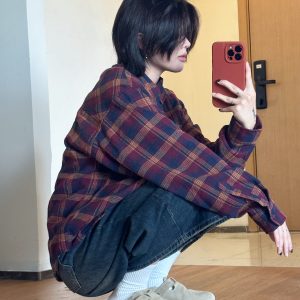 Men's Casual Plaid Long Sleeve Shirt - Versatile Spring Jacket for Couples, Trendy Regular Fit for Everyday Style