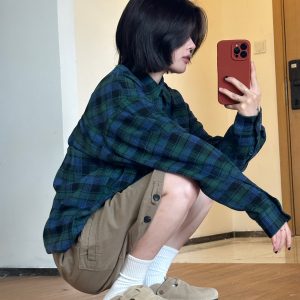 Men's Casual Plaid Long Sleeve Shirt - Versatile Spring Jacket for Couples, Trendy Regular Fit for Everyday Style