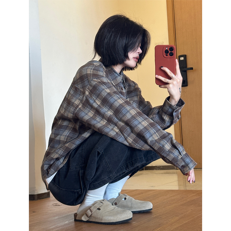 Men's Casual Plaid Long Sleeve Shirt - Versatile Spring Jacket for Couples, Trendy Regular Fit for Everyday Style