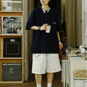 Men's Casual Retro Printed T-Shirt - Summer Loose Fit Round Neck Short Sleeve City Boy Trendy Minimalist Style