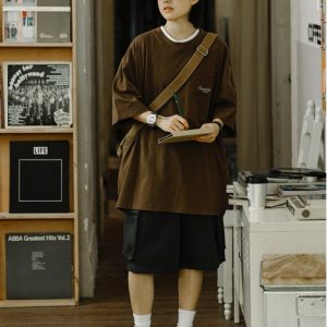 Men's Casual Retro Printed T-Shirt - Summer Loose Fit Round Neck Short Sleeve City Boy Trendy Minimalist Style