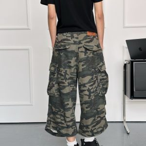 Men's Casual Wide-Leg Camouflage Seven-Point Shorts - Retro American Style Versatile Summer Work Pants