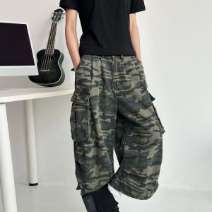 Men's Casual Wide-Leg Camouflage Seven-Point Shorts - Retro American Style Versatile Summer Work Pants