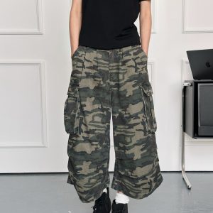 Men's Casual Wide-Leg Camouflage Seven-Point Shorts - Retro American Style Versatile Summer Work Pants
