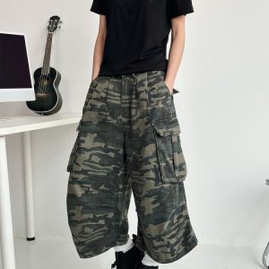 Men's Casual Wide-Leg Camouflage Seven-Point Shorts - Retro American Style Versatile Summer Work Pants