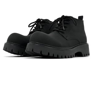 Men's Charcoal Black High-Top Derby Boots - Retro Big Head Martin Style, Matte Leather Mid-Top Shoes