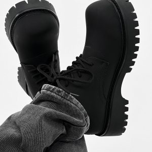 Men's Charcoal Black High-Top Derby Boots - Retro Big Head Martin Style, Matte Leather Mid-Top Shoes
