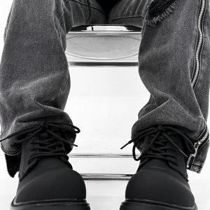 Men's Charcoal Black High-Top Derby Boots - Retro Big Head Martin Style, Matte Leather Mid-Top Shoes