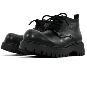 Men's Charcoal Black High-Top Derby Boots - Retro Big Head Martin Style, Matte Leather Mid-Top Shoes