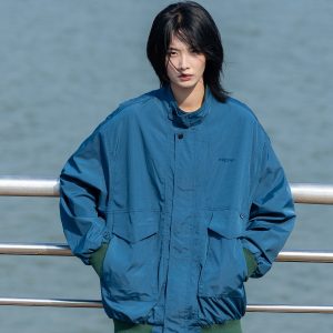 Men's Color Block Stand Collar Jacket - Loose Fit Spring 2025 Couples Outerwear - Trendy Korean Style