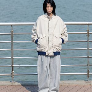 Men's Color Block Stand Collar Jacket - Loose Fit Spring 2025 Couples Outerwear - Trendy Korean Style