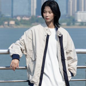 Men's Color Block Stand Collar Jacket - Loose Fit Spring 2025 Couples Outerwear - Trendy Korean Style