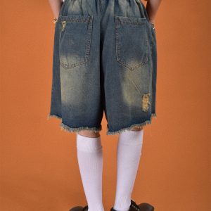 Men's Distressed Vintage Wash Five-Point Shorts - Handmade Cat Scratch Design, Trendy Summer Thin Denim Straight Fit