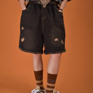 Men's Distressed Vintage Wash Five-Point Shorts - Handmade Cat Scratch Design, Trendy Summer Thin Denim Straight Fit