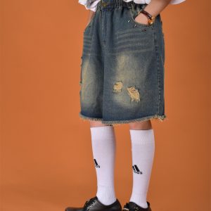 Men's Distressed Vintage Wash Five-Point Shorts - Handmade Cat Scratch Design, Trendy Summer Thin Denim Straight Fit