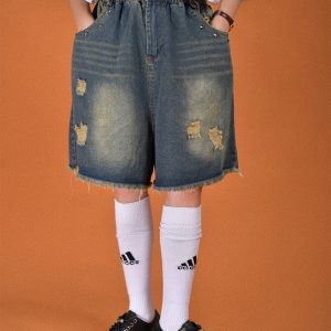 Men's Distressed Vintage Wash Five-Point Shorts - Handmade Cat Scratch Design, Trendy Summer Thin Denim Straight Fit