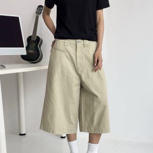 Men's Distressed Work Shorts - American Retro Barn Style, Straight-Cut Seven-Point Pants, Casual Couple's Summer Fashion