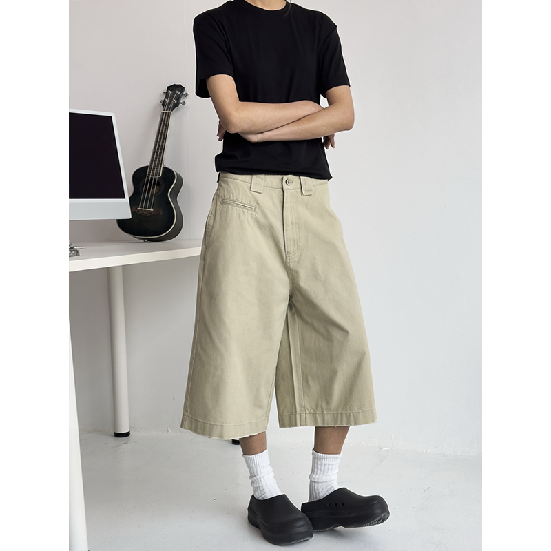 Men's Distressed Work Shorts - American Retro Barn Style, Straight-Cut Seven-Point Pants, Casual Couple's Summer Fashion