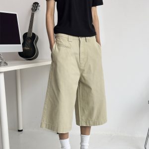 Men's Distressed Work Shorts - American Retro Barn Style, Straight-Cut Seven-Point Pants, Casual Couple's Summer Fashion