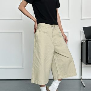 Men's Distressed Work Shorts - American Retro Barn Style, Straight-Cut Seven-Point Pants, Casual Couple's Summer Fashion