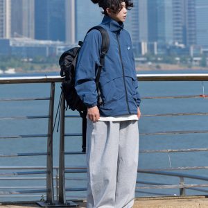 Men's Gray Casual Wide-Leg Sweatpants - Trendy Curved Blade Design for Sports & Everyday Wear, Perfect for Y2K Style