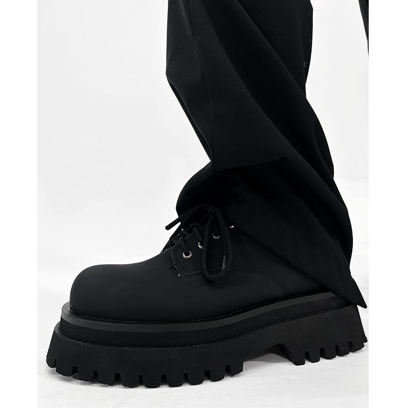 Men's High-End British Style Derby Shoes, Round Toe Leather, Thick-Soled, Height-Increasing, Trendy Formal Footwear